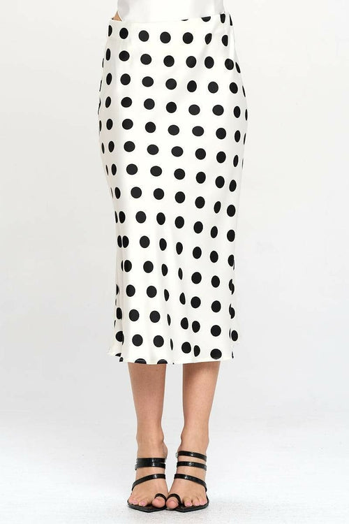 Polka Dot Satin Midi Skirt