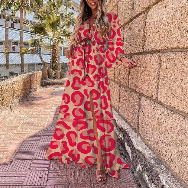 Printed Long Dresses For Women Fashion V-neck Bohemian Beach Slit Dress Casual Vacation Ladies Maxi Vestidos Spring Summer New