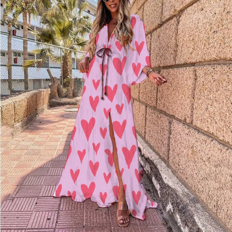 Printed Long Dresses For Women Fashion V-neck Bohemian Beach Slit Dress Casual Vacation Ladies Maxi Vestidos Spring Summer New
