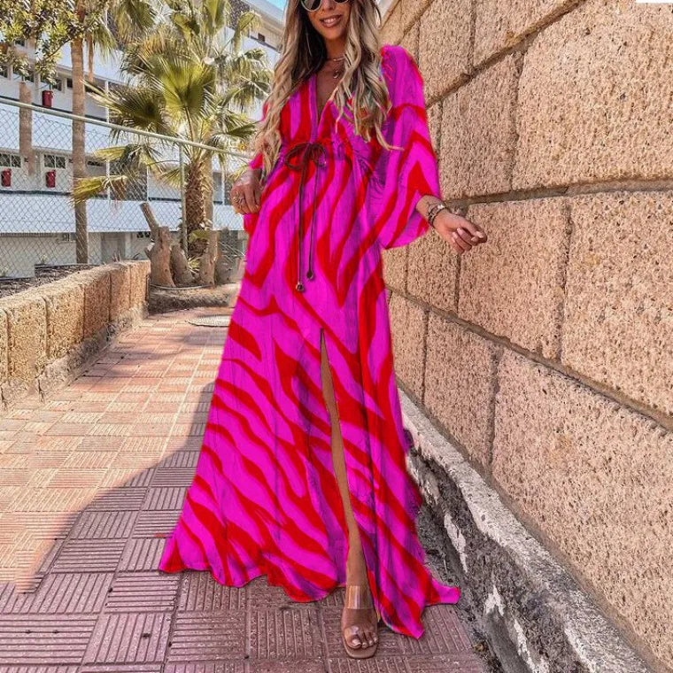 Printed Long Dresses For Women Fashion V-neck Bohemian Beach Slit Dress Casual Vacation Ladies Maxi Vestidos Spring Summer New
