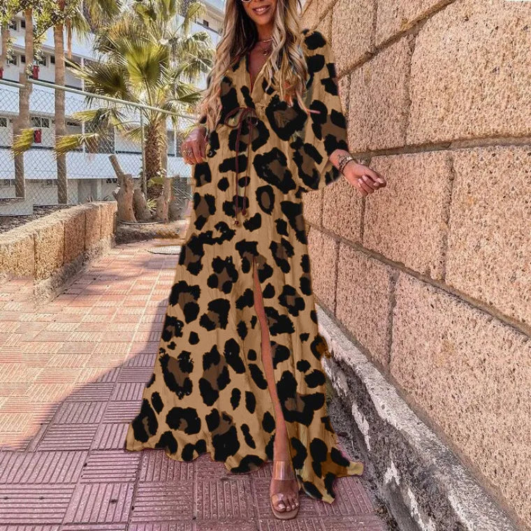 Printed Long Dresses For Women Fashion V-neck Bohemian Beach Slit Dress Casual Vacation Ladies Maxi Vestidos Spring Summer New