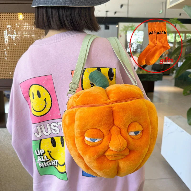 Highland Cow Halloween Pumpkin Slippers Backpacks Plush Fluffy Lantern Bags Slipper with Socks Bedroom Funny Shoes Gifts