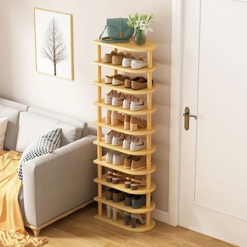 Wood Shoe Rack Multi-layer Organized Stand Holder Anti-Vibration Space Saving Easy To Assemble Household Bamboo Simple Shoe Rack
