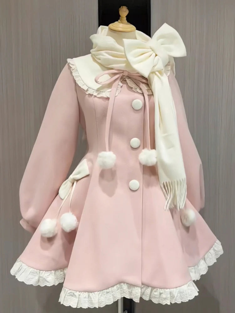 Japanese Kawaii Lolita Lace Patchwork Sweet Dress Coat Women Y2k Aesthetic Contrast Color Dresses Elegant Cute Party Vestidos
