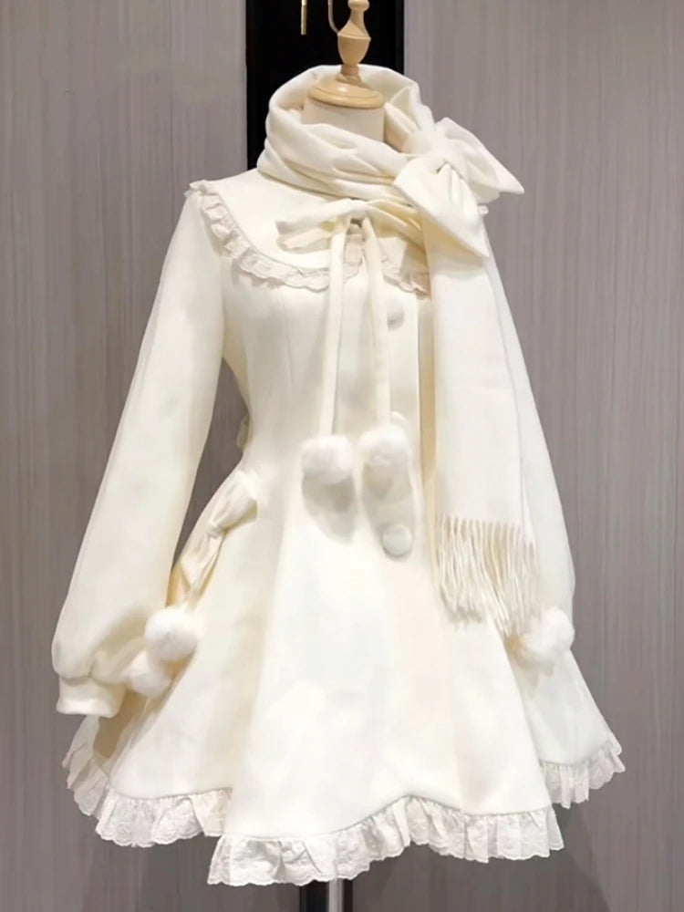 Japanese Kawaii Lolita Lace Patchwork Sweet Dress Coat Women Y2k Aesthetic Contrast Color Dresses Elegant Cute Party Vestidos