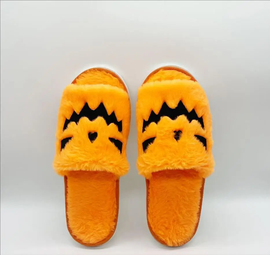 Highland Cow Halloween Pumpkin Slippers Backpacks Plush Fluffy Lantern Bags Slipper with Socks Bedroom Funny Shoes Gifts