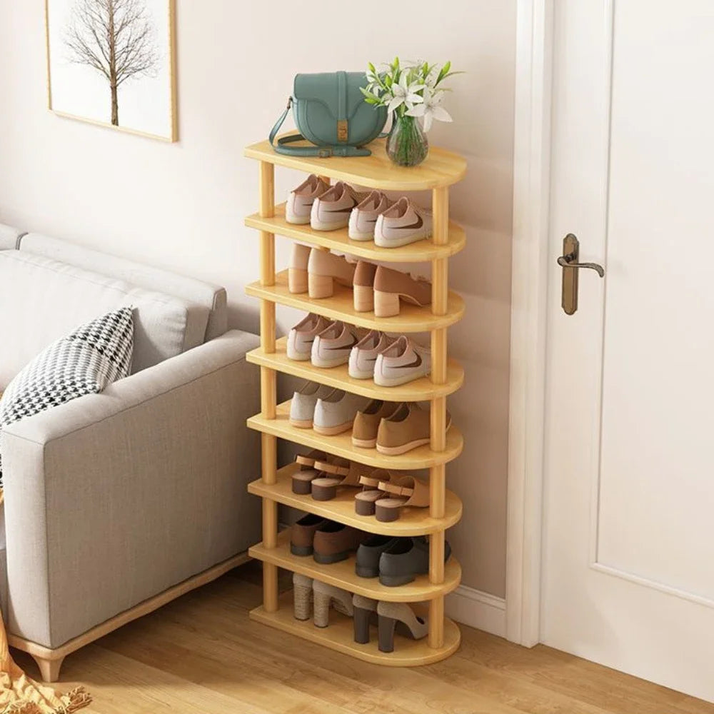 Wood Shoe Rack Multi-layer Organized Stand Holder Anti-Vibration Space Saving Easy To Assemble Household Bamboo Simple Shoe Rack