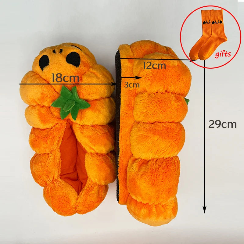 Highland Cow Halloween Pumpkin Slippers Backpacks Plush Fluffy Lantern Bags Slipper with Socks Bedroom Funny Shoes Gifts